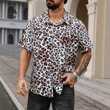 Four-sided Elastic Leopard Print Shirt Men